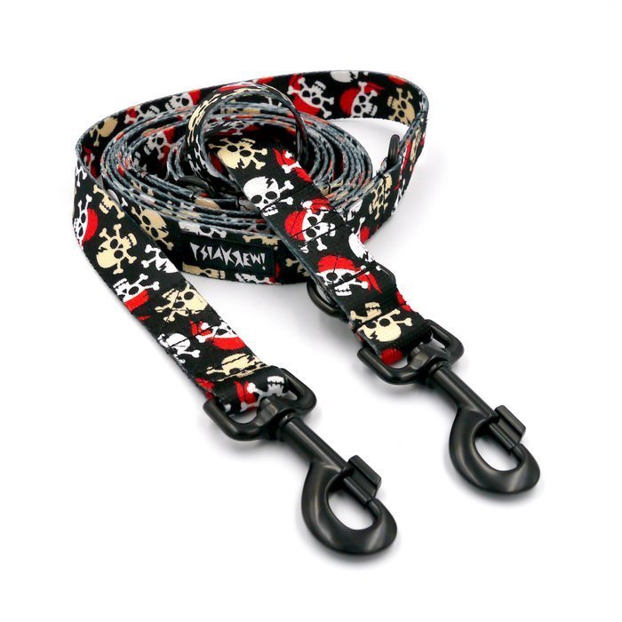 Długa Smycz Dla Psa Przepinana Regulowana Piraci Psiakrew Design szerokość 2,5 cm, duży czarny karabińczyk-220 cm
