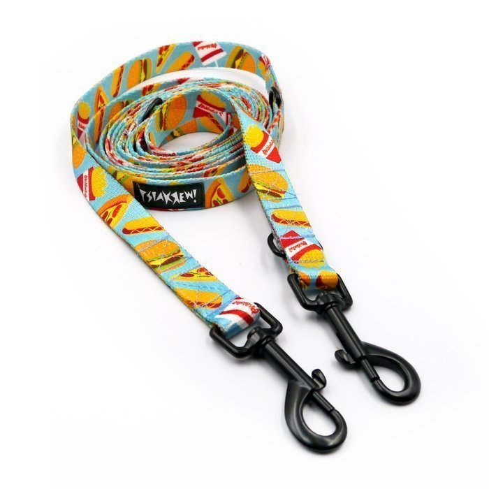 Smycz Dla Psa Długa Przepinana Regulowana Doggy Foodie szerokość 2 cm, czarny karabińczyk 7 cm-300 cm