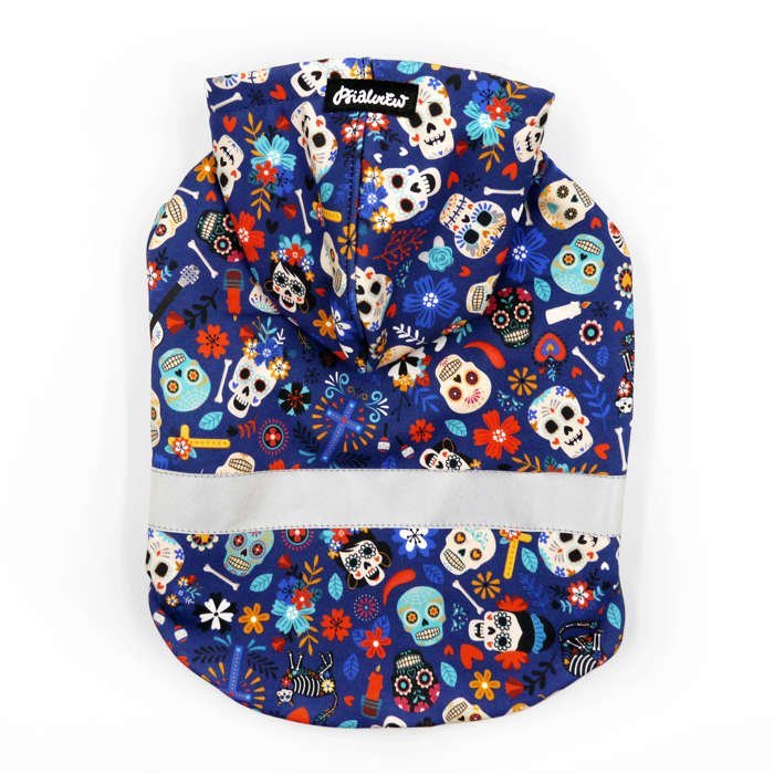 Bluza dla Psa z kapturem Dia de los Muertos odblaskowy element, nadruk meksykańskie czaszki-XL