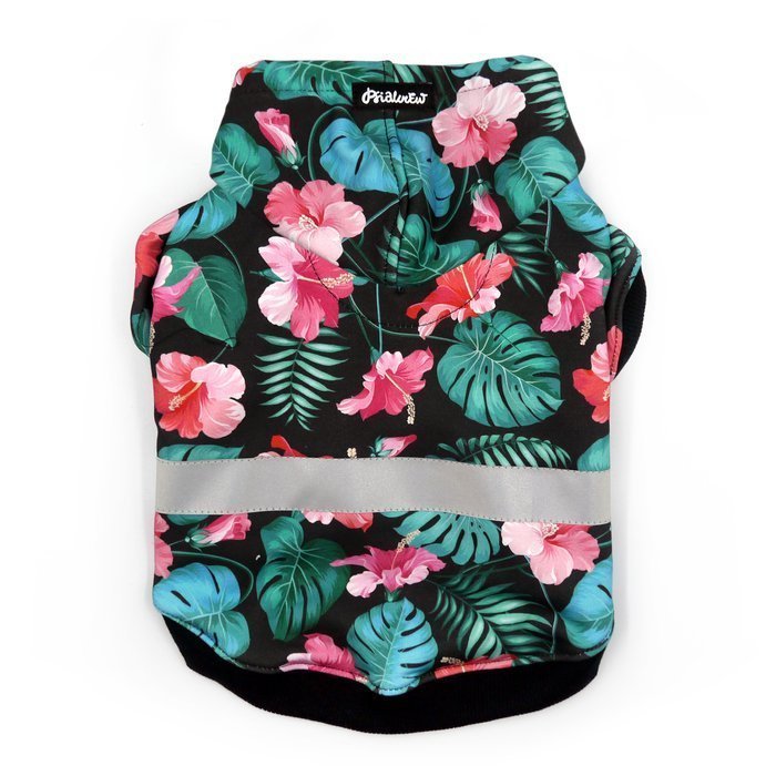Bluza dla Psa z kapturem Tropical Monstera, odblaskowy element, nadruk monstera-XS
