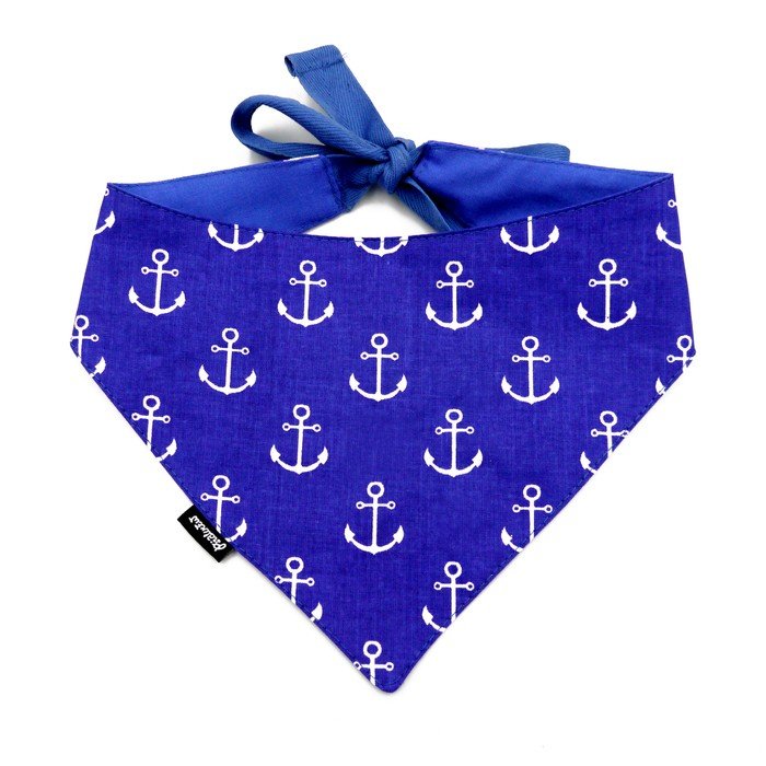 Bandanka dla psa, wiązana chusteczka, wakacyjna apaszka w kotwice- MARINERO Psiakrew-M