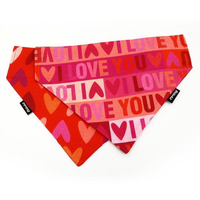 Bandanka dwustronna dla Psa I LOVE YOU, apaszka na Walentynki z tunelem na obrożę Psiakrew-XL