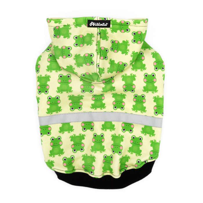 Bluza dla Psa z kapturem Zielone Żabki Psiakrew, odblaskowy element, wzór żabki-S