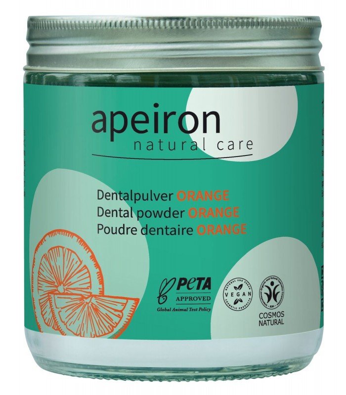 Apeiron, Proszek do czyszczenia zębów, POMARAŃCZA, uzupełnienie, Cosmos Natural, Vegan, 200 g