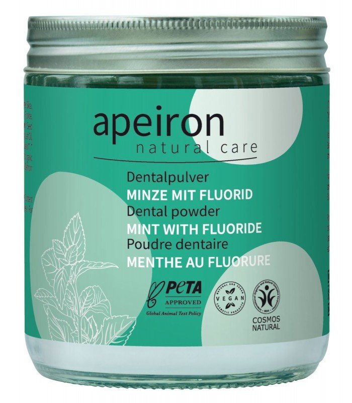 Apeiron, Proszek do czyszczenia zębów, MIĘTA, z fluorem, uzupełnienie, Cosmos Natural, Vegan, 200 g, Apeiron