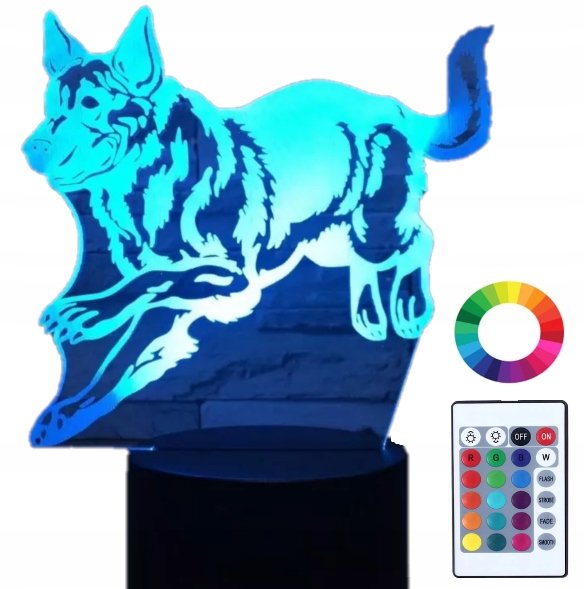 Lampka Nocna Led 3D Owczarek Niemiecki Grawer Imię