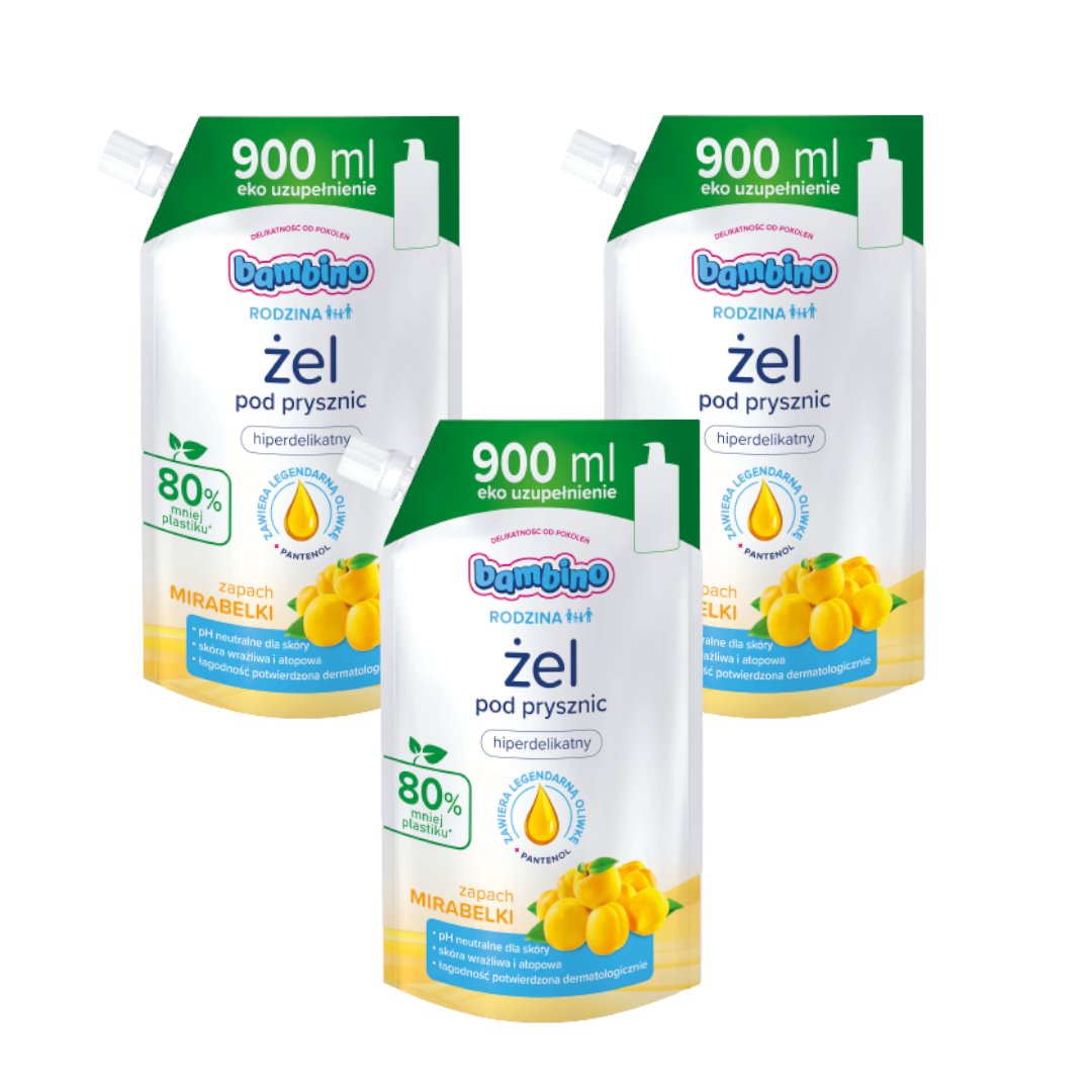 Bambino, Żel pod prysznic Mirabelka refill, 3 x 900 ml