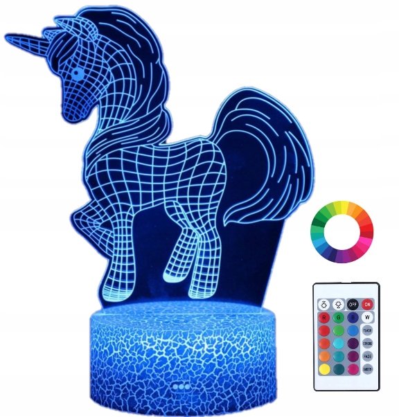 Lampka Nocna Led 3D Jednorożec Kucyk Grawer Imię