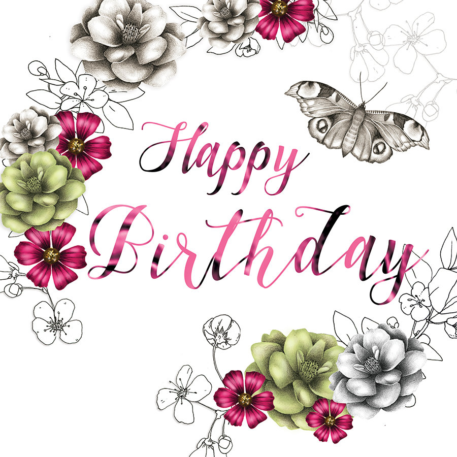 Clear Creations Karnet urodzinowy z kryształkiem Swarovskiego, oliwkowo-różowe kwiaty