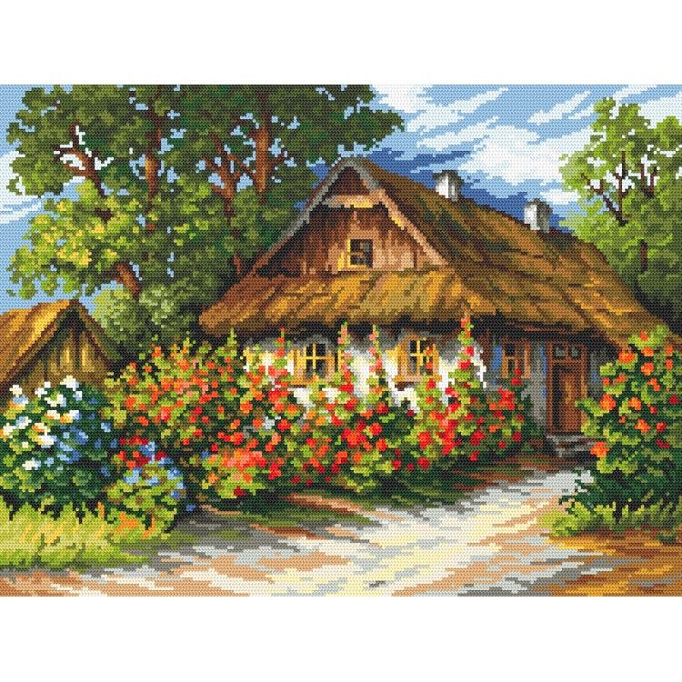 Haft Krzyżykowy - Zestaw Do Haftu - Chata Z Malwami