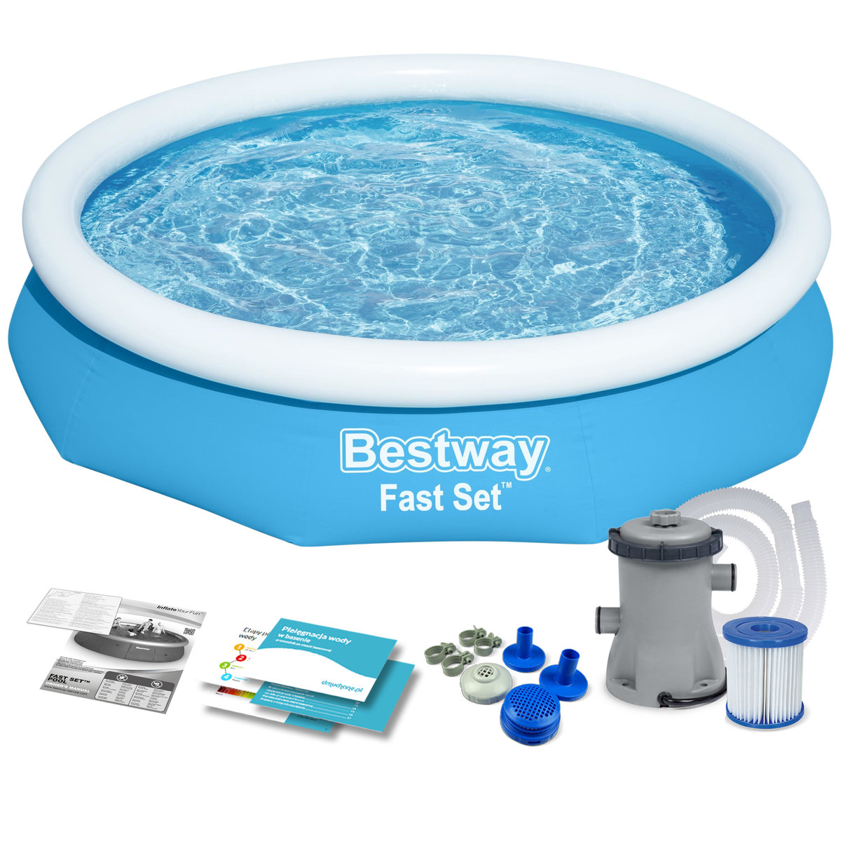 Bestway 57458 Basen rozporowy Fast Set z pompą filtracyjną 3.05m x 66cm