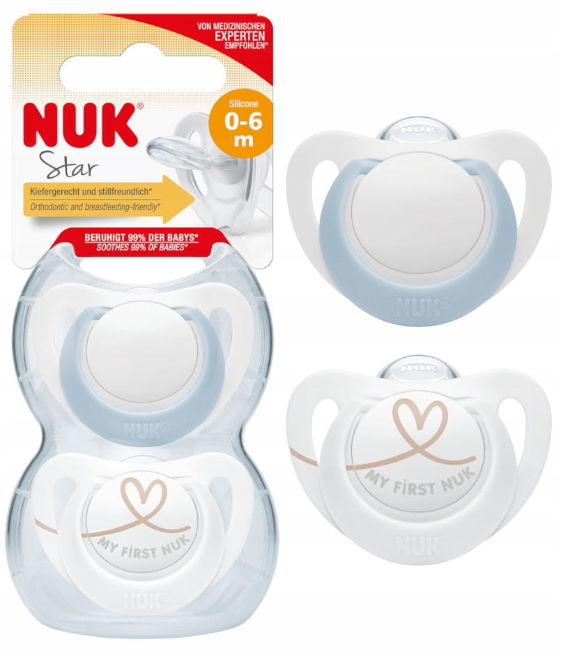 Nuk Star Silikonowy Smoczek Uspokajający 0-6M 2Szt 730713 Niebieski