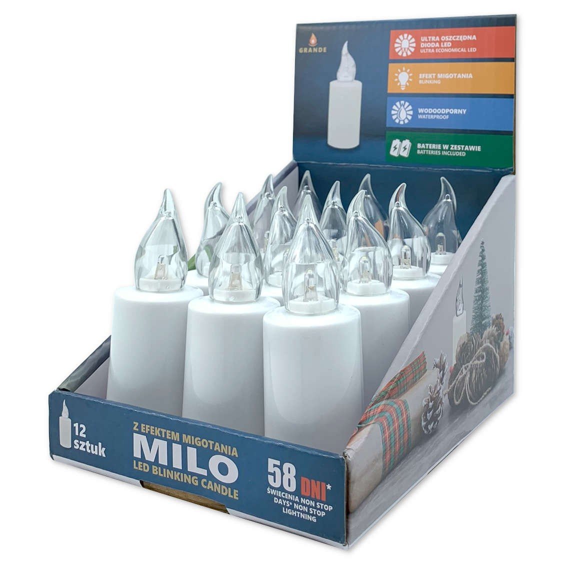Wkłady Do Zniczy Led Grande Milo 12 Sztuk Białe