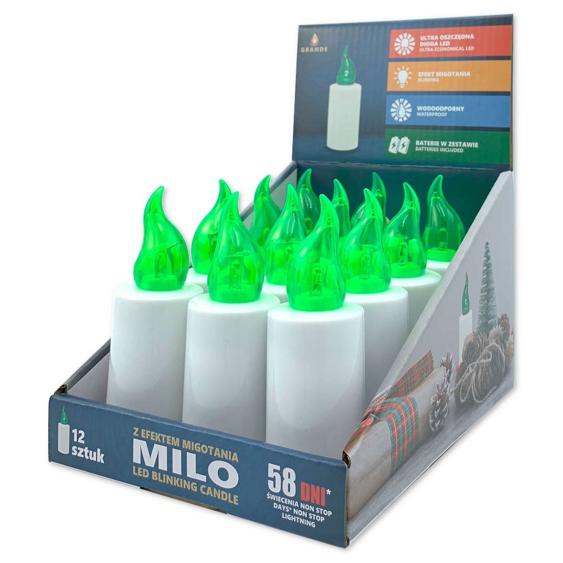 Wkłady Do Zniczy Led Grande Milo 12 Sztuk Zielone