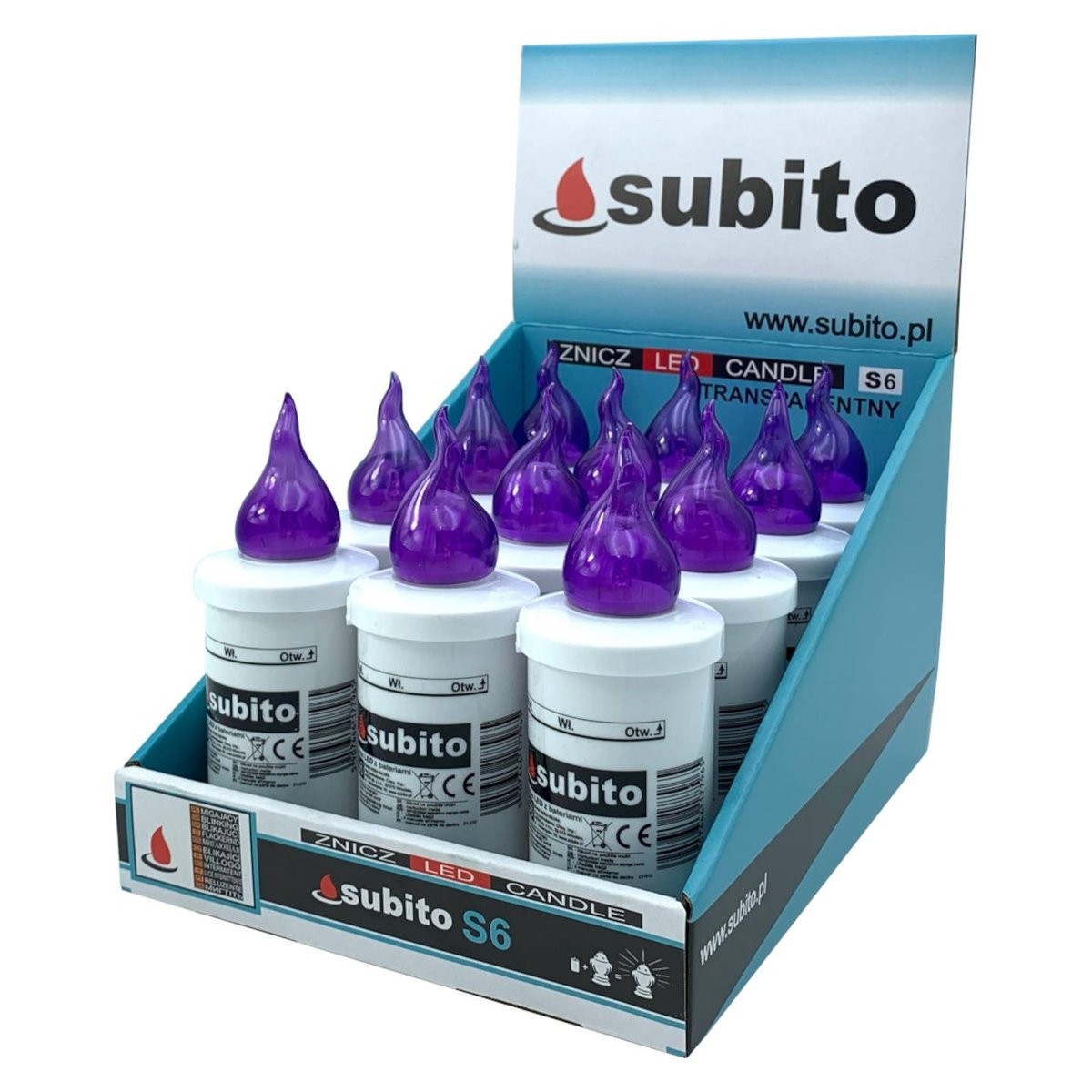 Wkłady Do Zniczy Led Subito S6 12 Sztuk Fioletowe