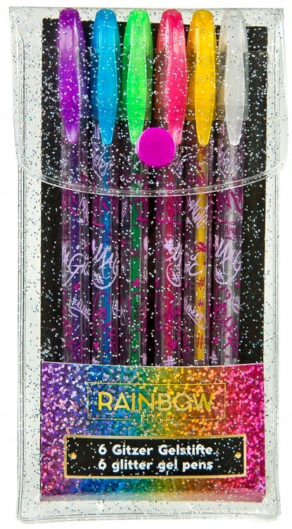 Długopisy Brokatowe Żelowe Rainbow High 6Szt.