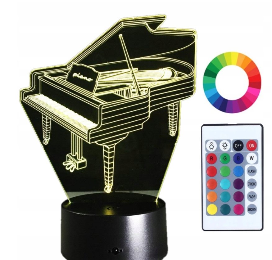 Lampka Nocna Led 3D Fortepian Instrument Grawer