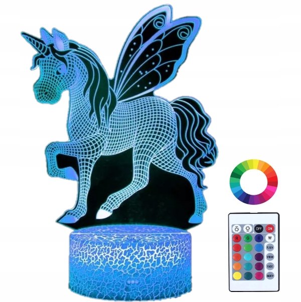 Lampka Nocna Led 3D Pegaz Jednorożec Grawer Imię