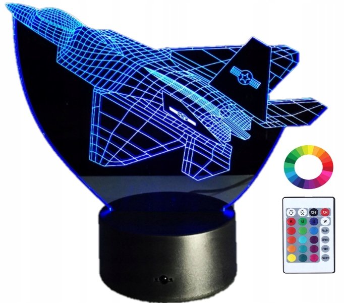 Lampka Nocna Led 3D Samolot Myśliwiec Grawer Imię