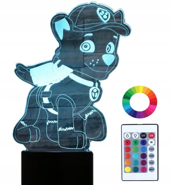Lampka Nocna Led 3D Psi Patrol Rocky Grawer Imię