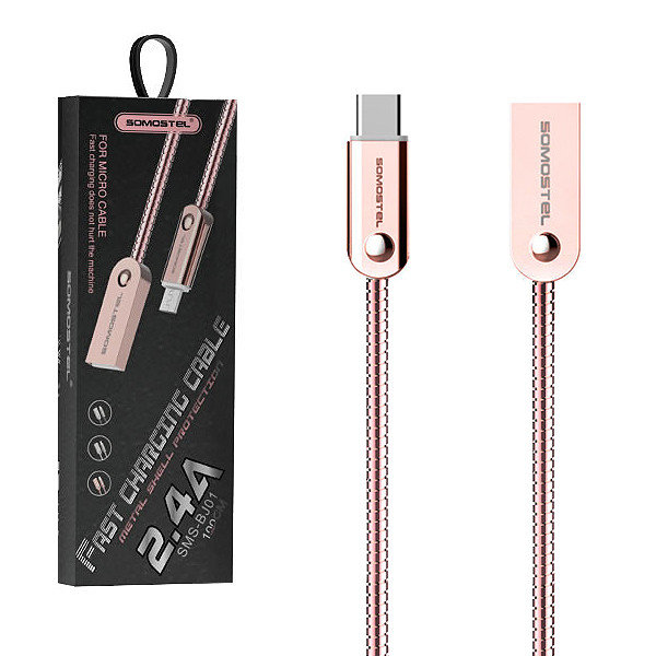 Kabel Usb Typ-C 2.4A Somostel Różowy 2400Mah Quick Charger Qc 3.0 1M Powerline Sms-Bj01 Usb-C Metal