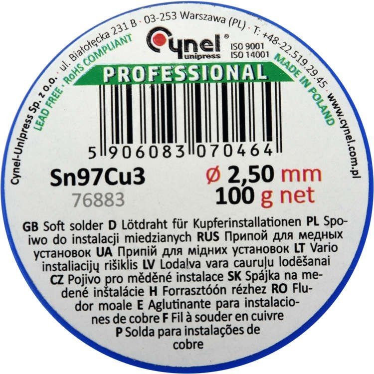Spoiwo, Drut Lutowniczy Do Instalacji Miedzianych 2,5Mm, 100G