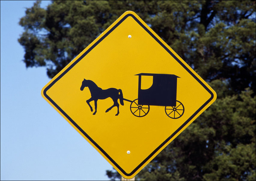 A caution sign to auto drivers to be on the lookout for Amish horses and buggies, Carol Highsmith - plakat 84,1x59,4 cm