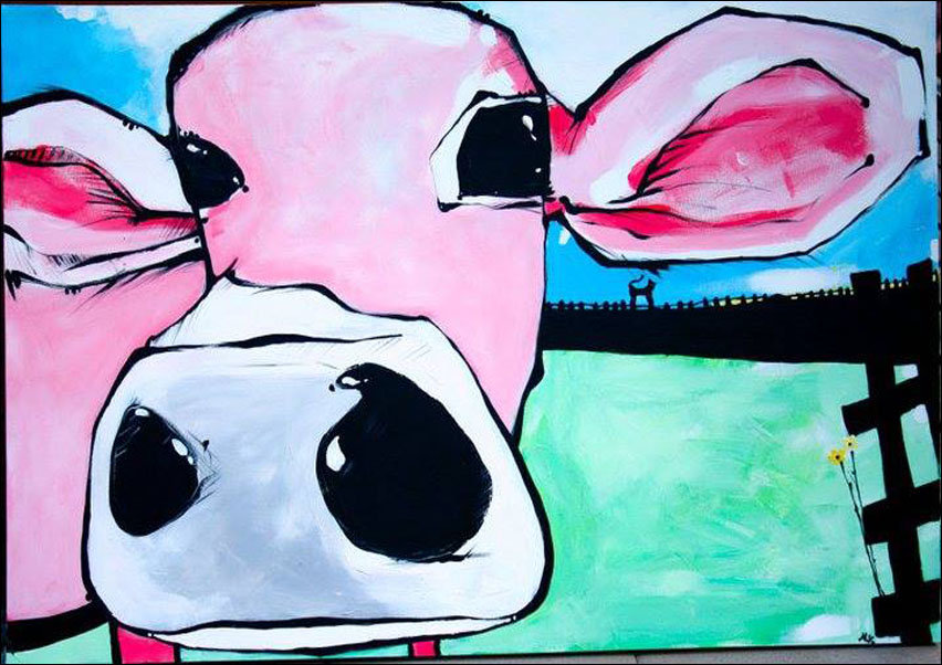 Różowa krowa - plakat premium 100x70 cm