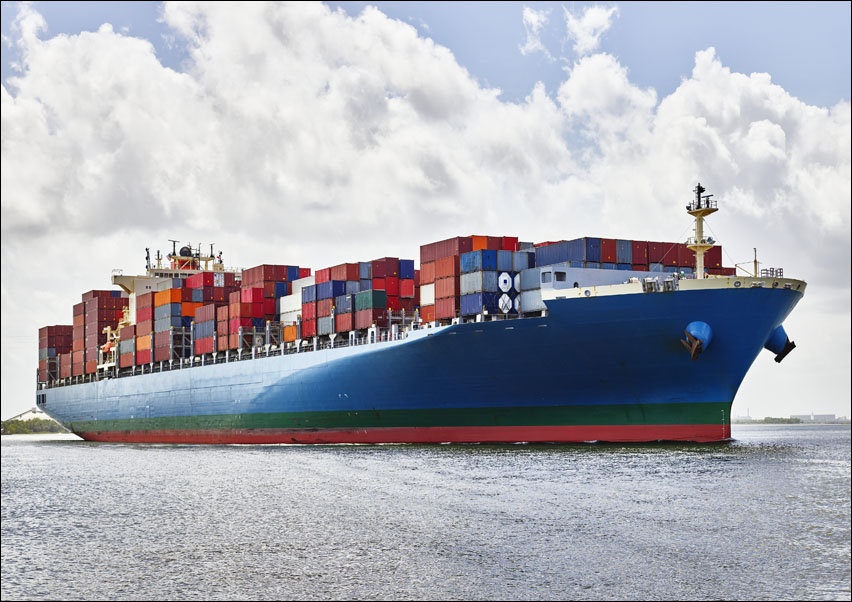 A massive container ship plies the Savannah River in Savannah, Georgia., Carol Highsmith - plakat 100x70 cm