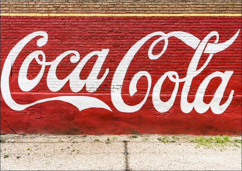 An old, painted Coca-Cola sign on the side of a building in the town of Grand Saline in Van Zandt County, Texas, Carol Highsmith - plakat 70x50 cm