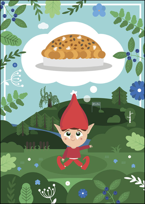 Bajkowe Miasta Wrocław Krasnoludek i ciasto cynamonowe - plakat 61x91,5 cm