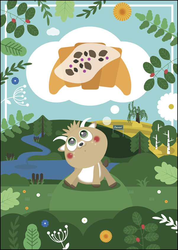 Bajkowe Miasta Poznań Koziołek z rogalem - plakat 61x91,5 cm