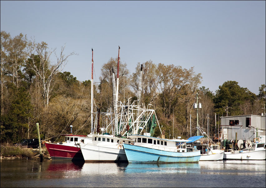 Bayou La Batre is a fishing village with a seafood-processing harbor for fishing boats and shrimp boats, Carol Highsmith - plakat 100x70 cm