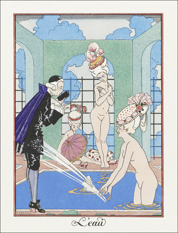 Costumes Parisiens, no. 35: Manteau de Damas ros from Journal des Dames et des Modes, George Barbier - plakat 60x80 cm