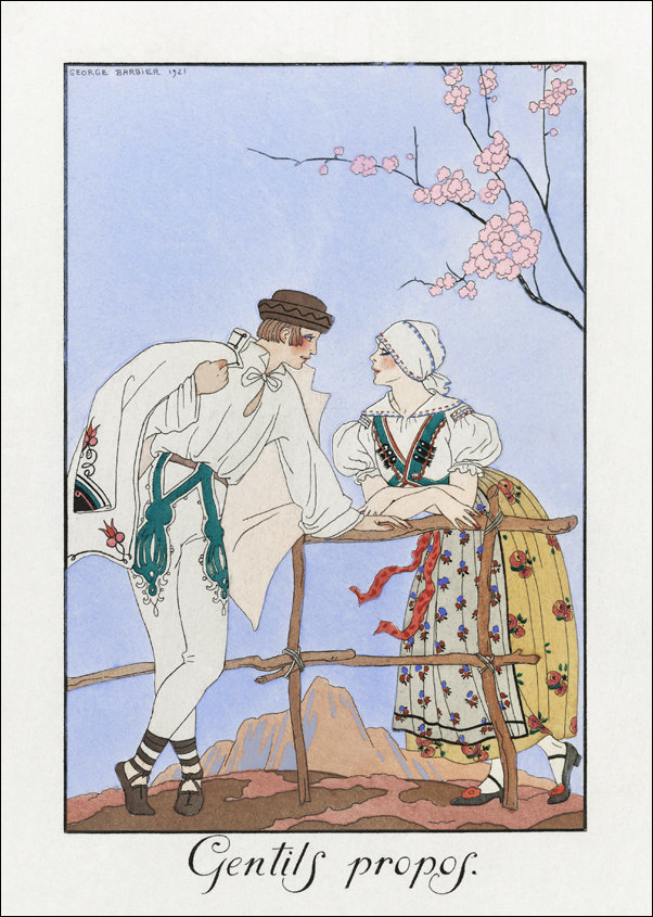 Costumes Parisiens, no. 39: Robe de crêpe de Chine blanc from Journal des Dames et des Modes, George Barbier - plakat 20x30 cm