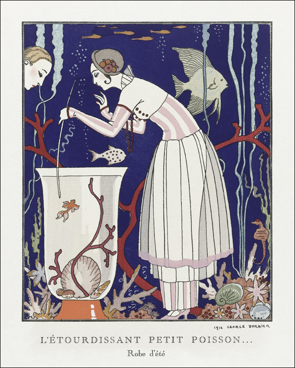 Costumes Parisiens, no.21: Robe de drap blanc from Journal des Dames et des Modes, George Barbier - plakat 21x29,7 cm