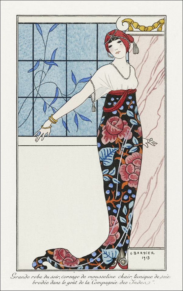 Costumes Parisiens: Robe de linon imprimé from Journal des Dames et des Modes, George Barbier - plakat 29,7x42 cm