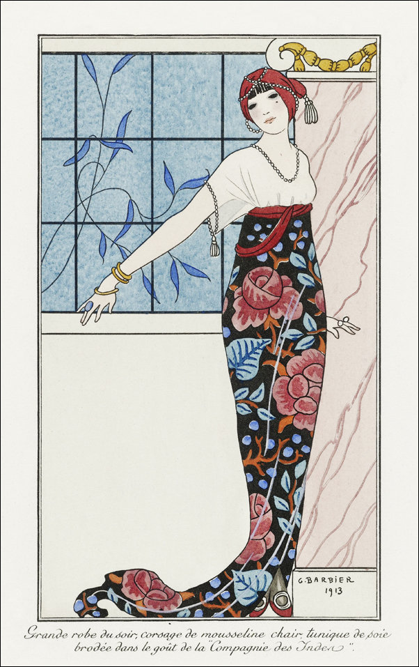 Costumes Parisiens: Robe de linon imprimé from Journal des Dames et des Modes, George Barbier - plakat 40x60 cm