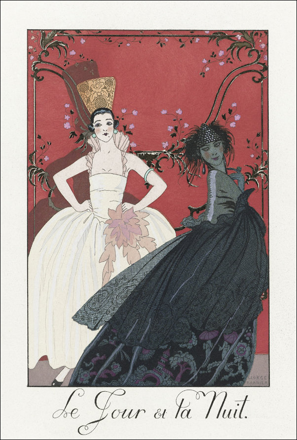 Costumes Parisiens: Toilettes de taffetas, George Barbier - plakat 42x59,4 cm