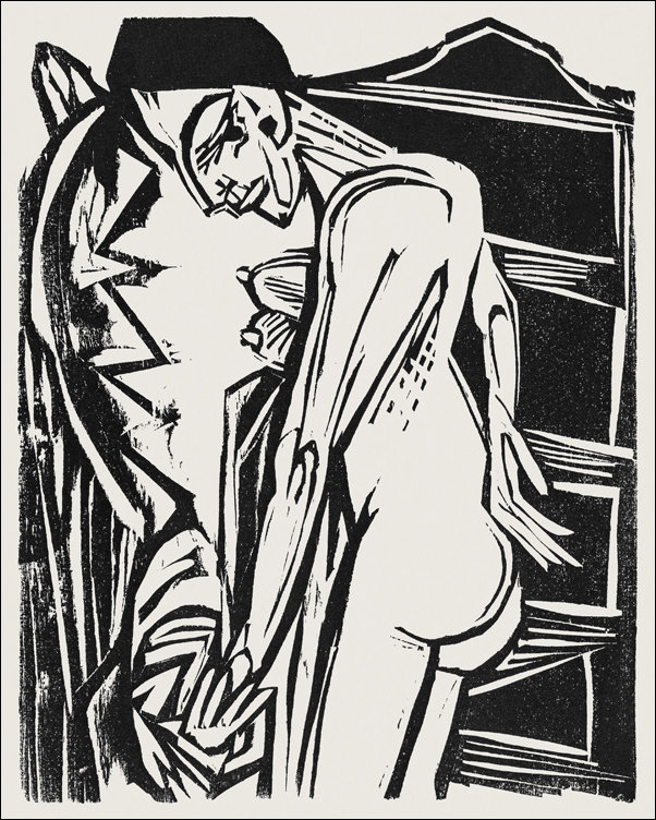 Female Nude Before a Cabinet, Ernst Ludwig Kirchner - plakat 70x100 cm