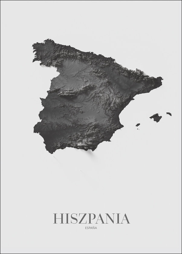 Hiszpania, mapa grafitowa - plakat 70x100 cm