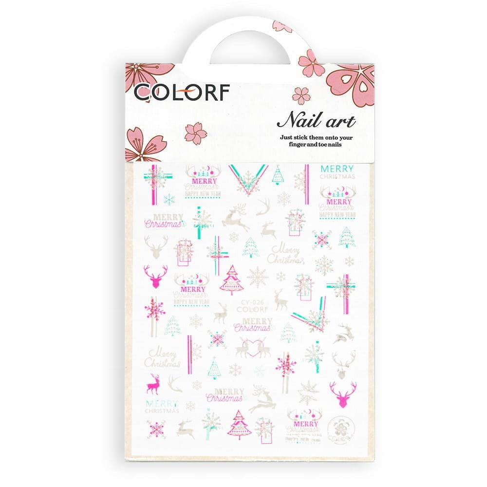 Allepaznokcie Naklejki do paznokci cienkie samoprzylepne świąteczne świecące w UV Colorf CY-026