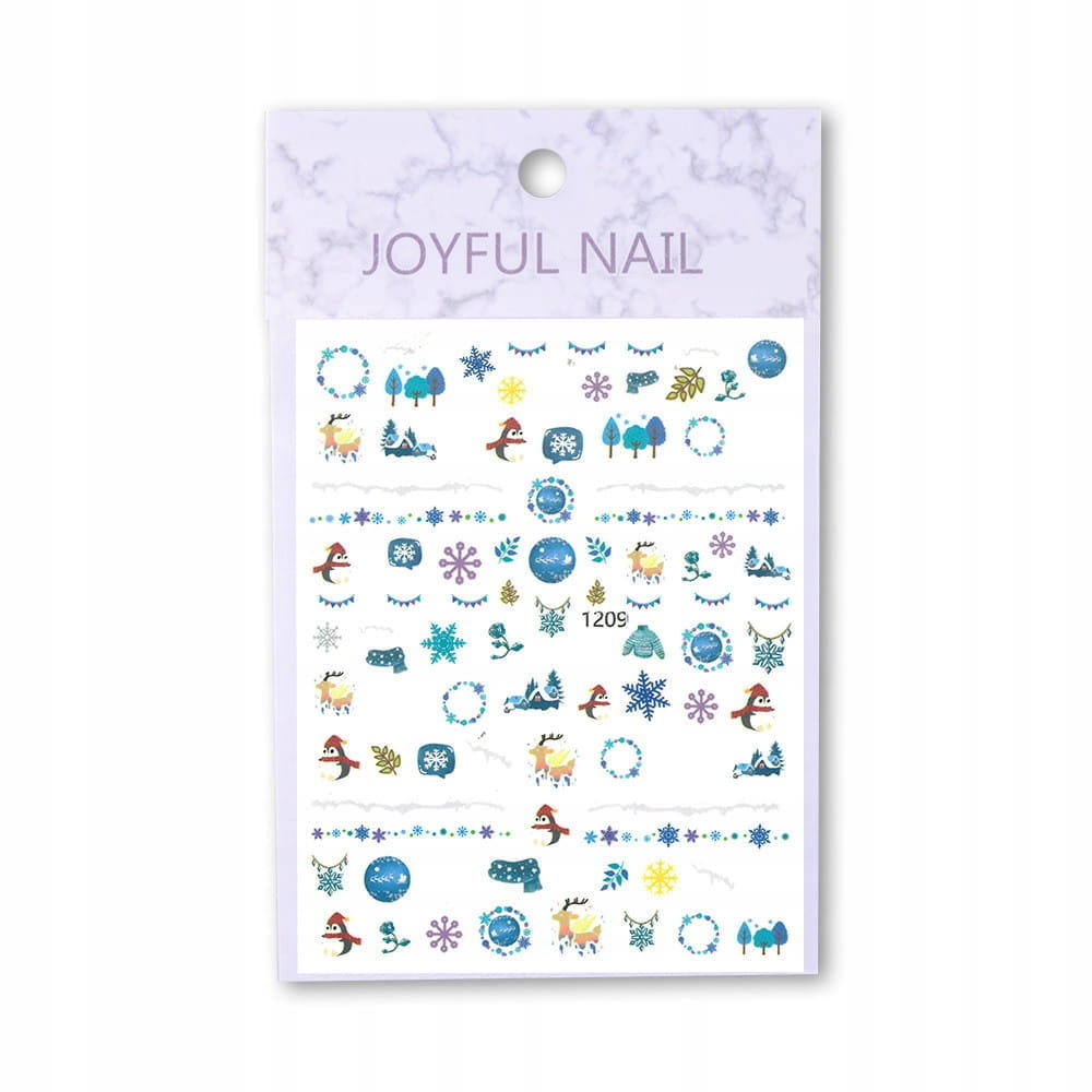Allepaznokcie Naklejki do paznokci cienkie samoprzylepne świąteczne Joyful Nail Nr 1209