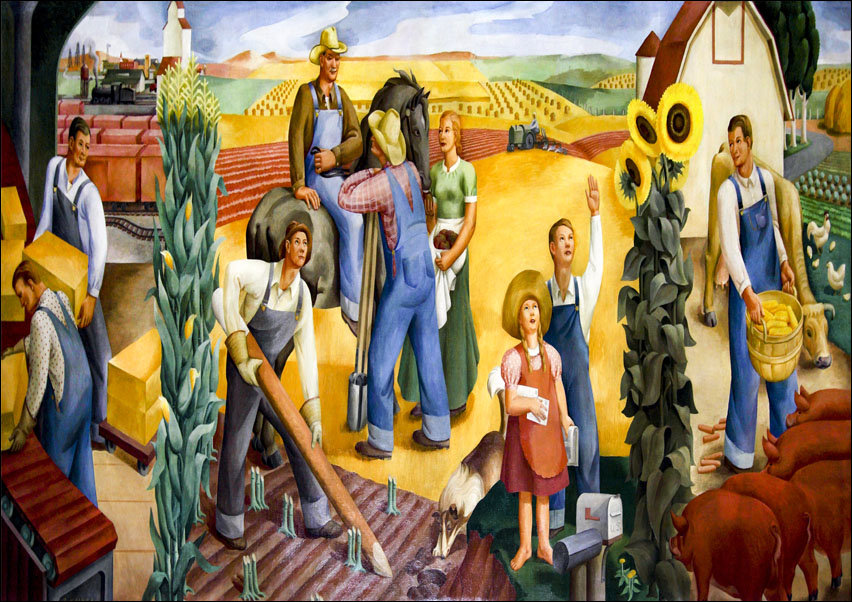 Kansas Farming oil painting at U.S. Courthouse in Wichita, Kansas., Carol Highsmith - plakat 91,5x61 cm