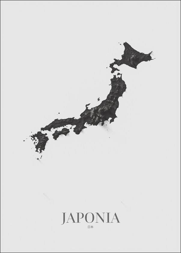 Japonia, mapa grafitowa - plakat 50x70 cm