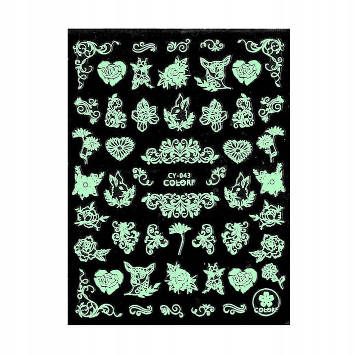 Allepaznokcie Naklejki do paznokci cienkie samoprzylepne świecące w UV Colorf CY-043