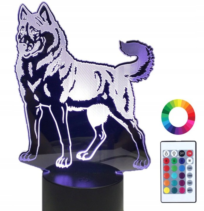 Lampka Nocna 3D LED Wilk Owczarek Grawer Imię