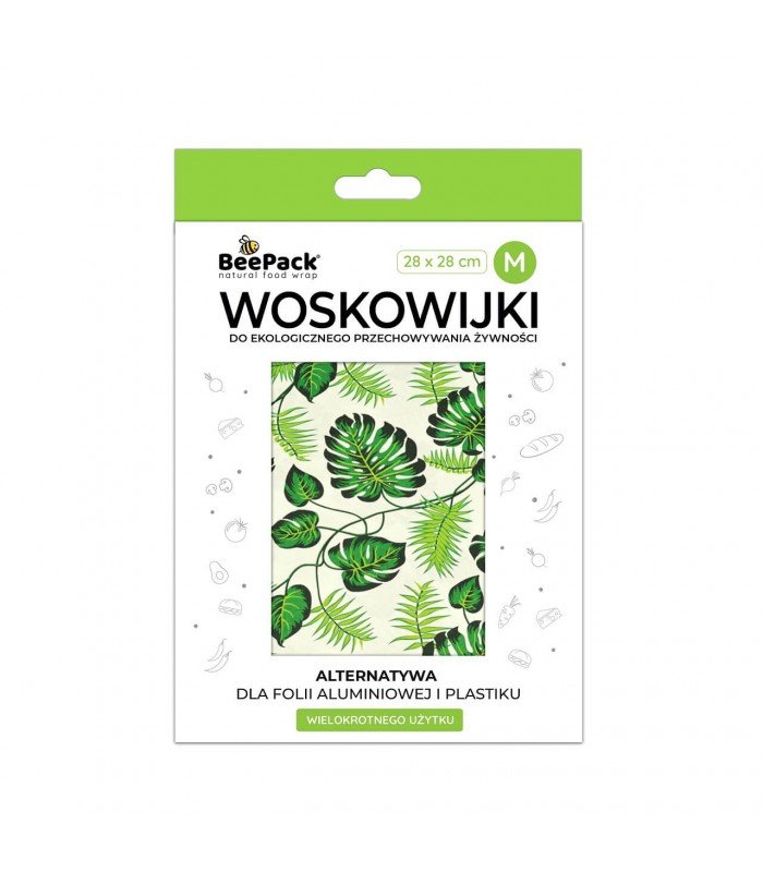 Woskowijka do przechowywania żywności, LIŚĆ MONSTERY, rozmiar M (28x28cm), BeePack