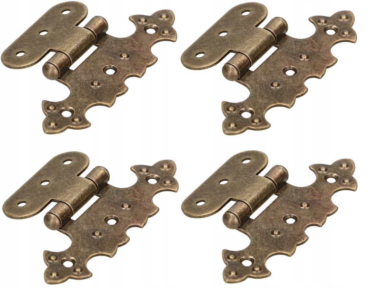 4X Zawias Meblowy Ozdobny Asymetryczny Stal Retro