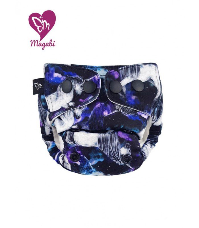 Pieluszka wielorazowa AIO, Unicorns Black - PREMIUM, bambus-bawełna ULTRA, Newborn (3-6 kg), napy, Magabi